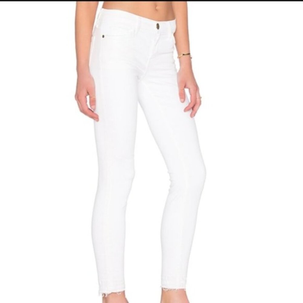 Current Elliott White Jeans Stiletto Sugar Cotton Blend Distressed Edges Size 26